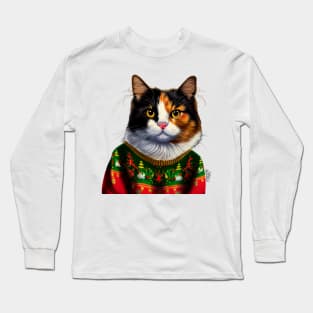 Cat  Wearing Christmas Sweater Long Sleeve T-Shirt